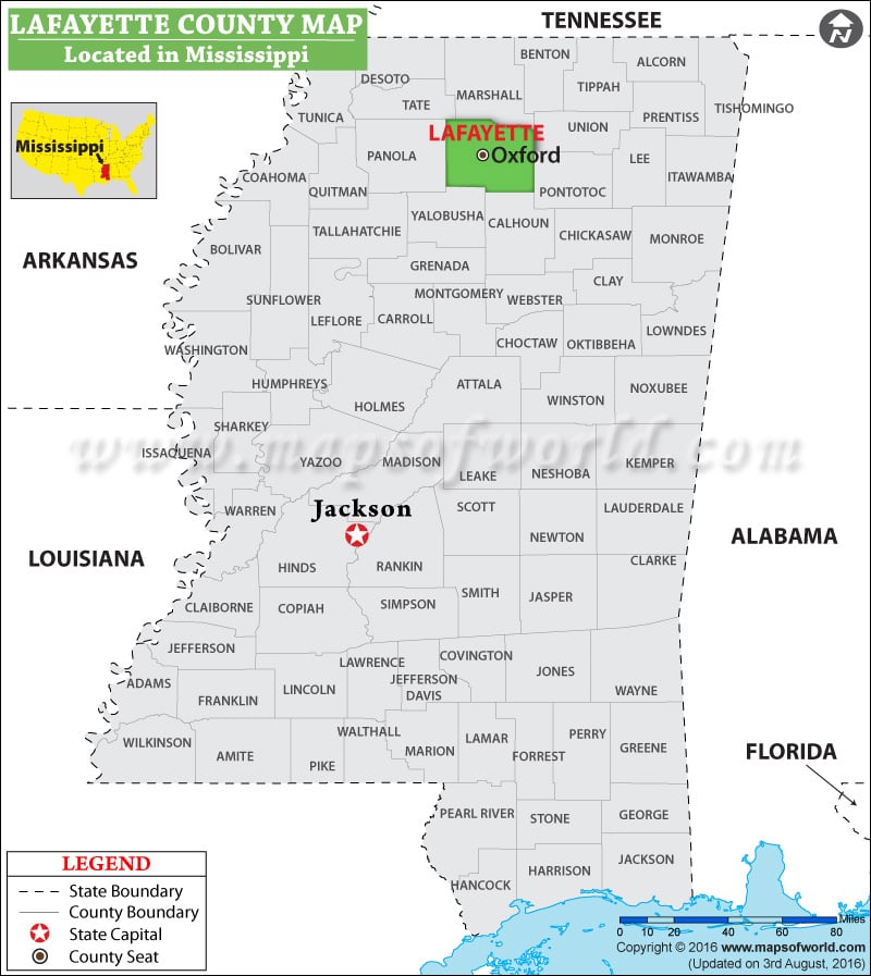 Lafayette County Map, Mississippi