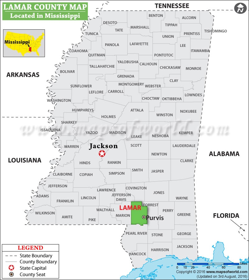 Lamar County Map, Mississippi