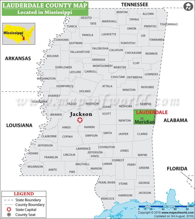 Lauderdale County Map, Mississippi
