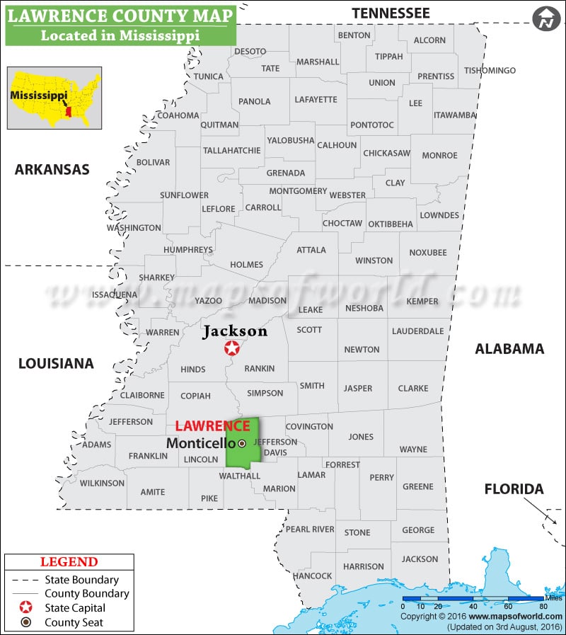 Lawrence County Map, Mississippi