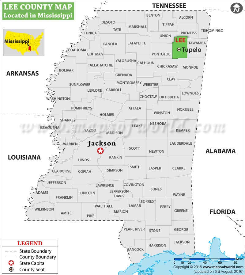 Lee County Map, Mississippi