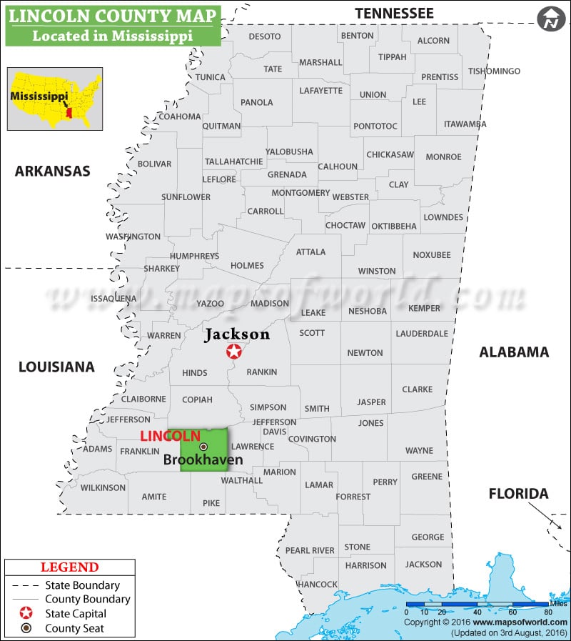 Lincoln County Map, Mississippi