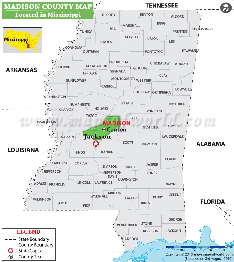 Madison County Map, Mississippi