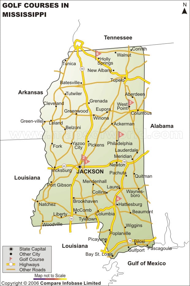 Mississippi Golf Courses Map