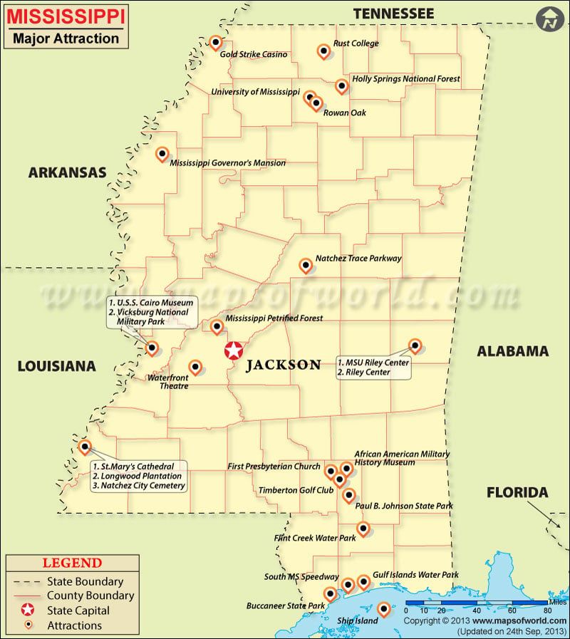 Mississippi Travel Attractions Map