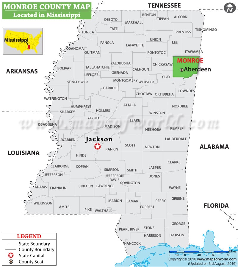 Monroe County Map, Mississippi