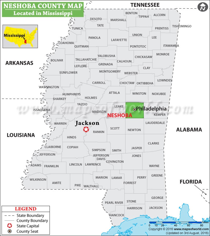 Neshoba County Map, Mississippi