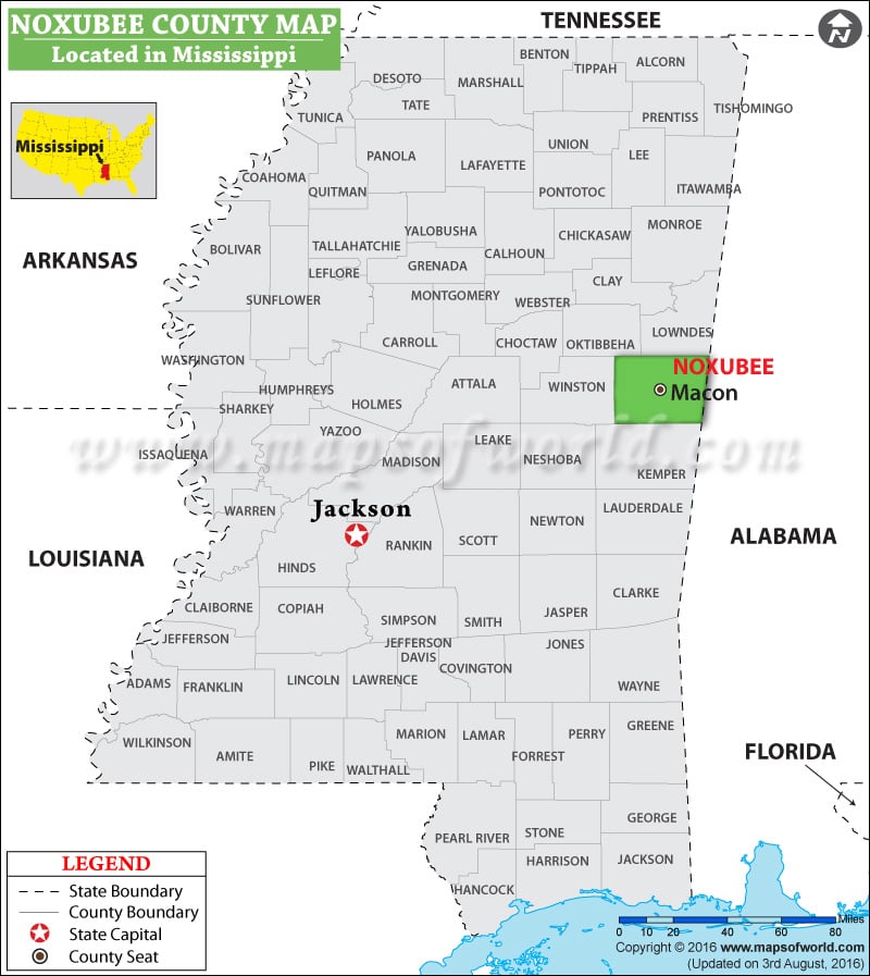 Noxubee County Map, Mississippi
