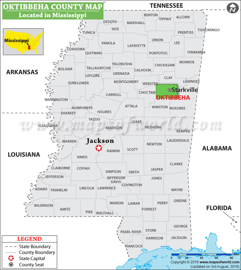 Oktibbeha County Map, Mississippi