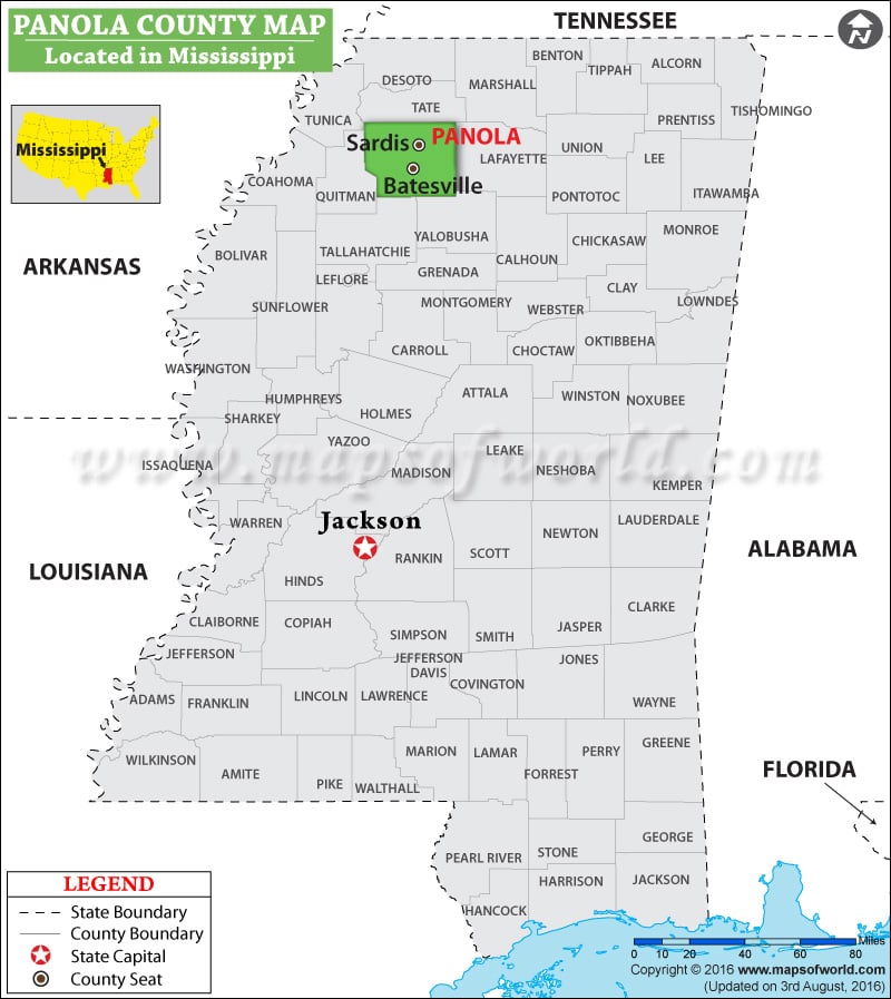 Panola County Map, Mississippi