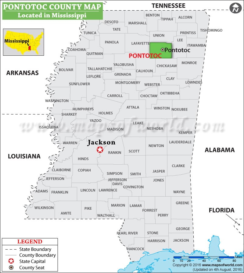 Pontotoc County Map, Mississippi