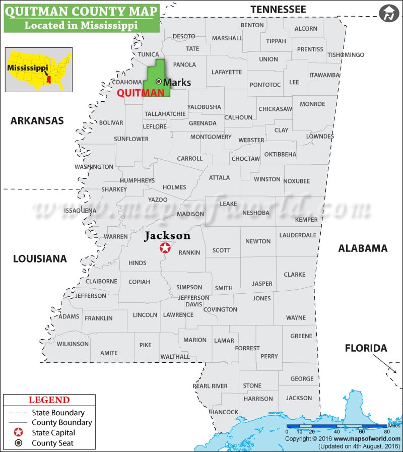 Quitman County Map, Mississippi