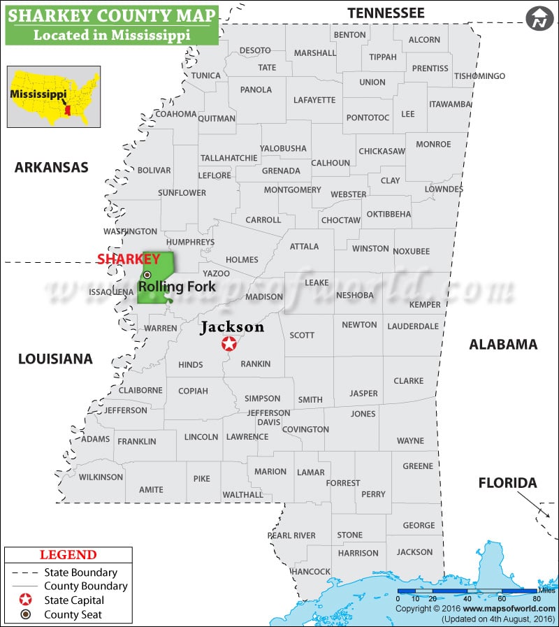Sharkey County Map, Mississippi