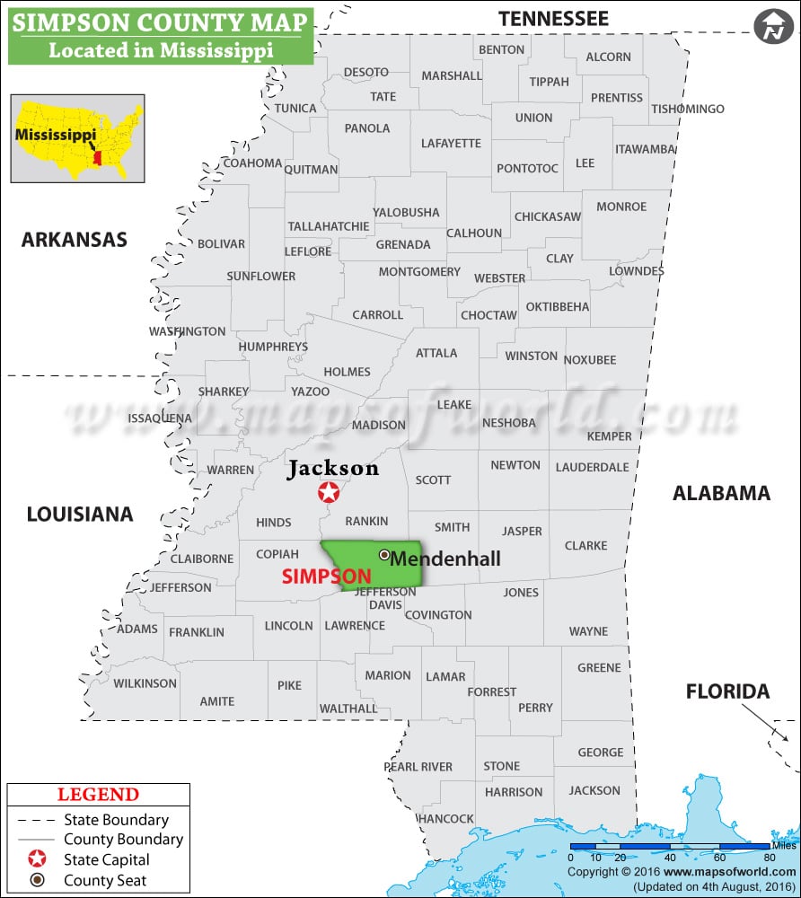 Simpson County Map, Mississippi
