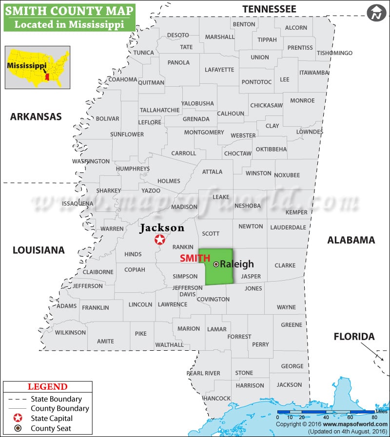 Smith County Map, Mississippi
