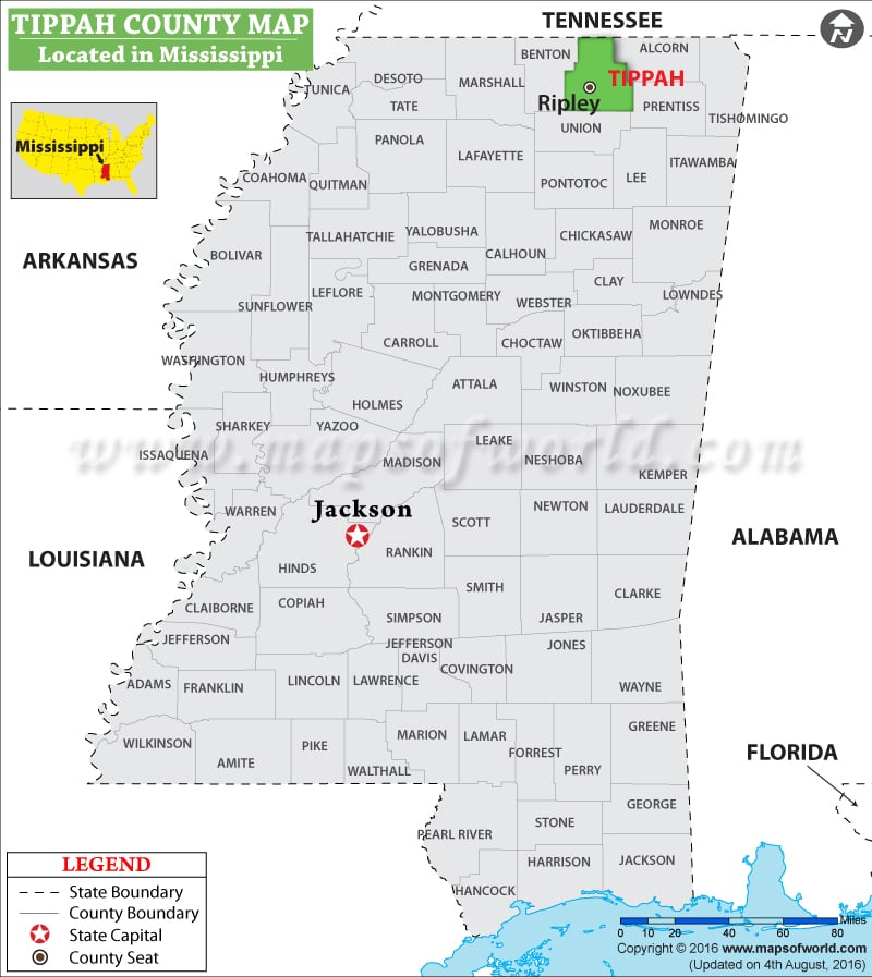 Tippah County Map, Mississippi