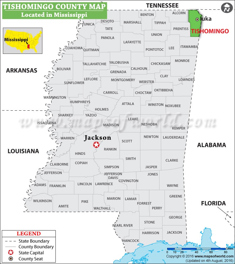 Tishomingo County Map, Mississippi