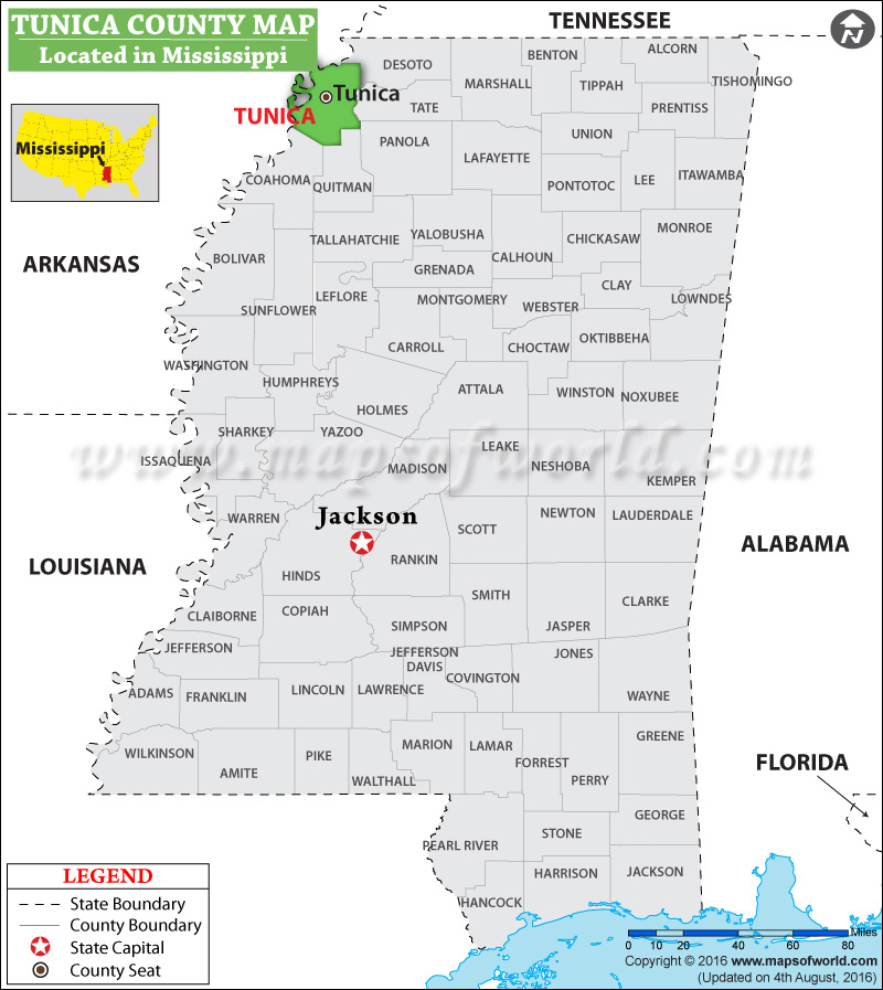 Tunica County Map, Mississippi