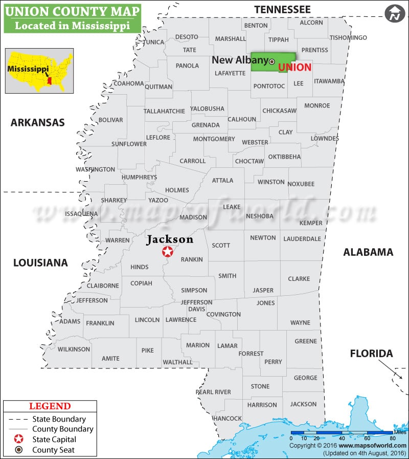 Union County Map, Mississippi