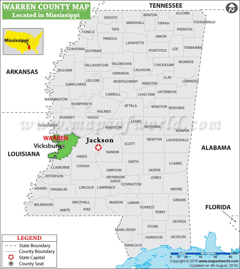 Warren County Map, Mississippi
