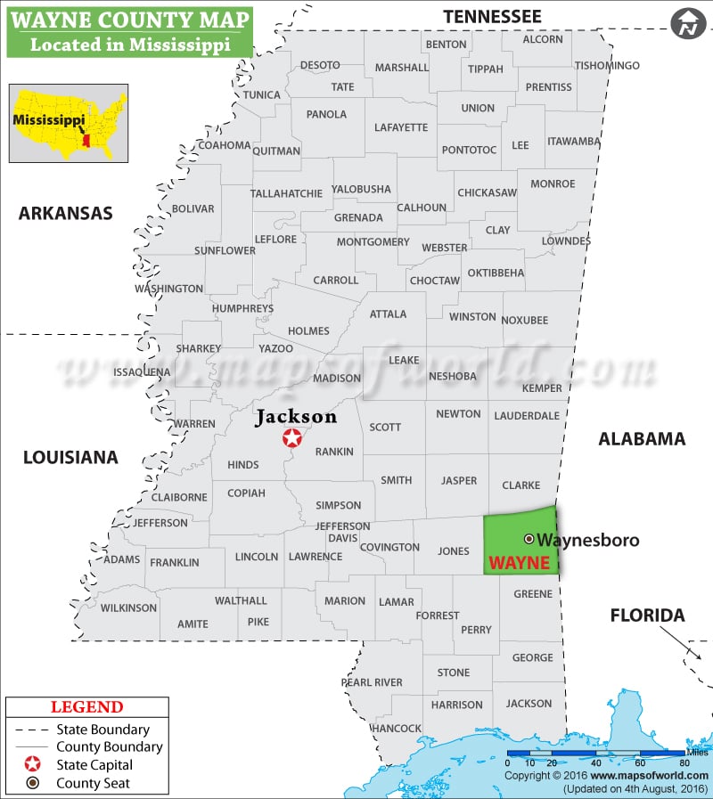 Wayne County Map, Mississippi