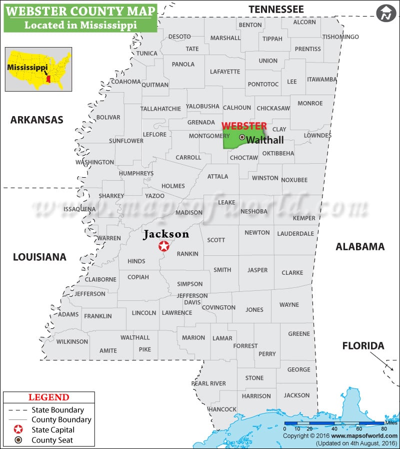 Webster County Map, Mississippi