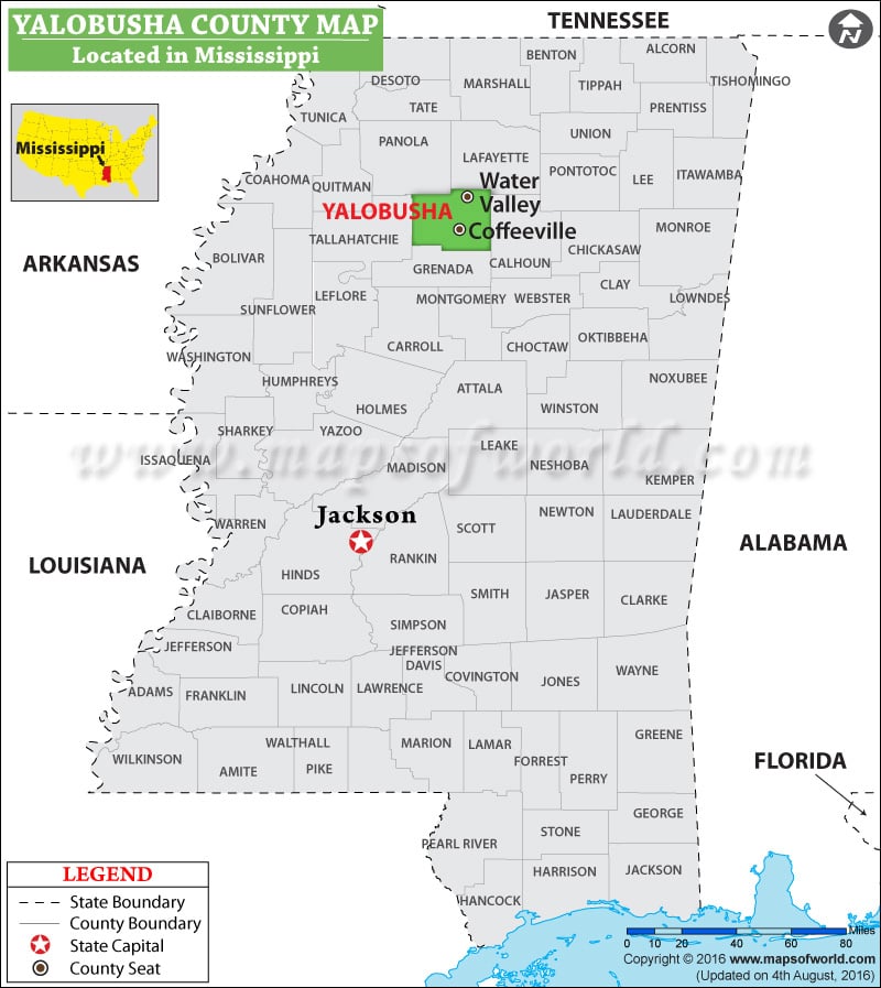 Yalobusha County Map, Mississippi
