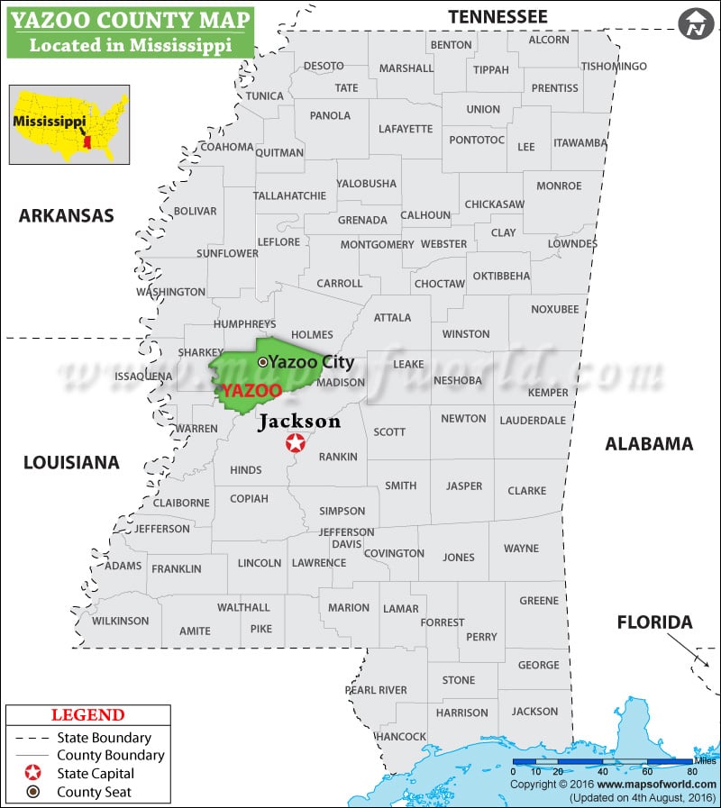 Yazoo County Map, Mississippi