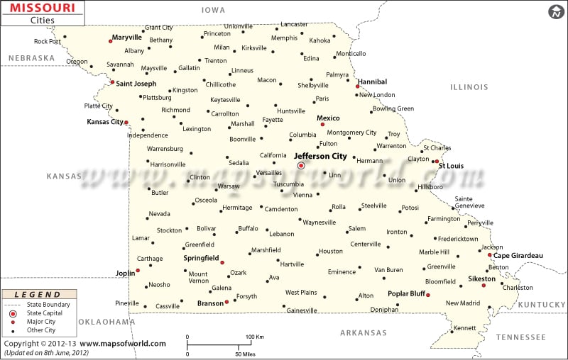 Map of Missouri Cities