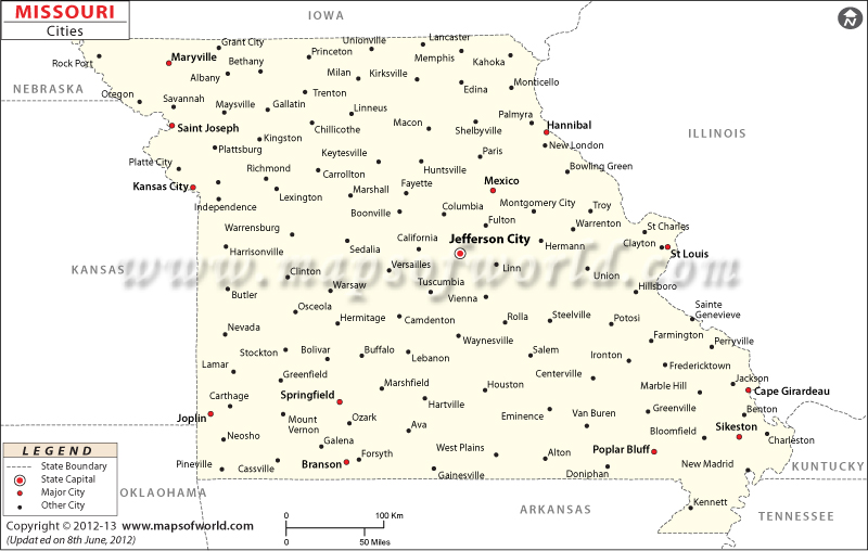 Map of Missouri Cities