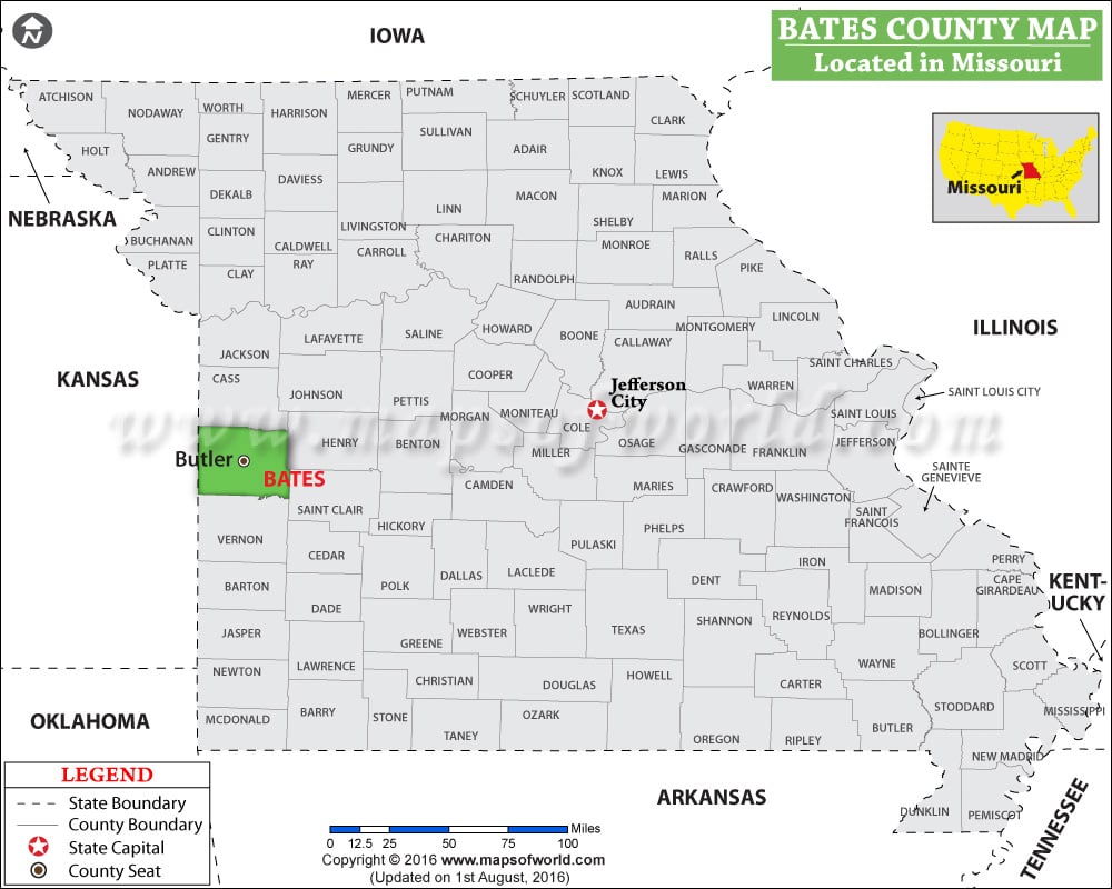 Bates County Map, Missouri