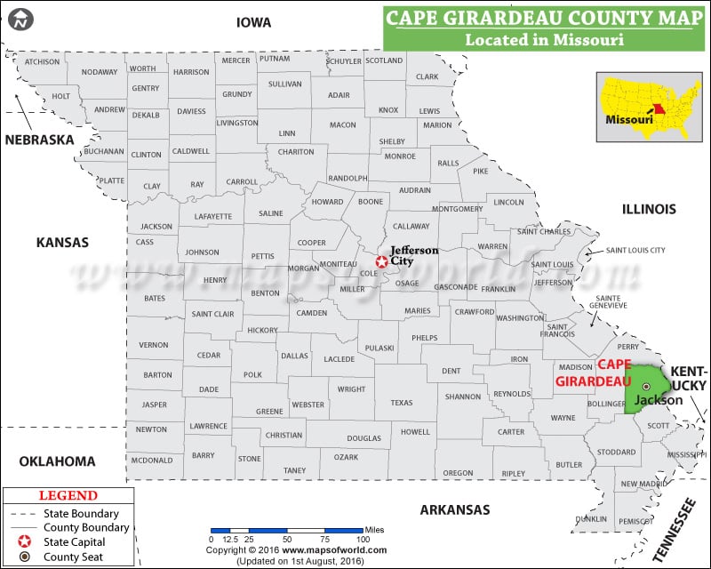 Cape Girardeau County Map, Missouri