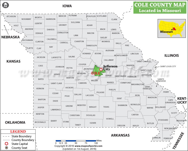 Cole County Map, Missouri