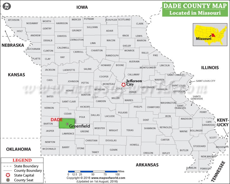 Dade County Map, Missouri