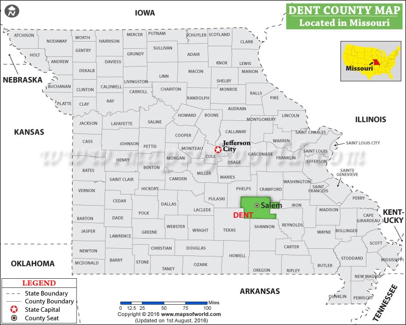 Dent County Map, Missouri
