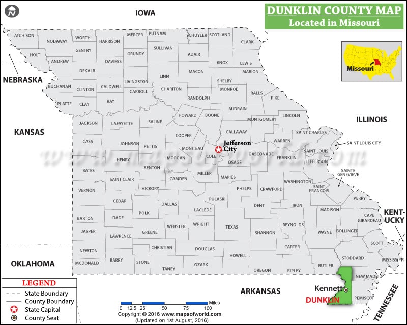 Dunklin County Map, Missouri