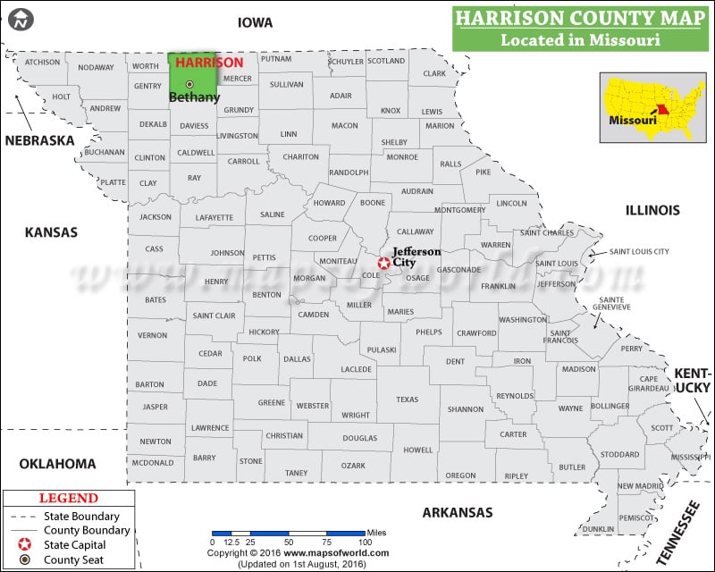 Harrison County Map, Missouri
