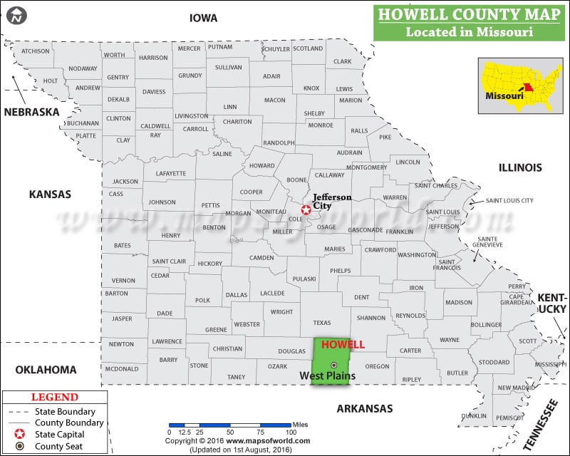 Howell County Map, Missouri