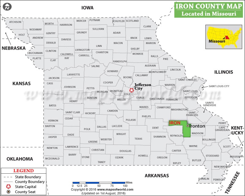 Iron County Map, Missouri