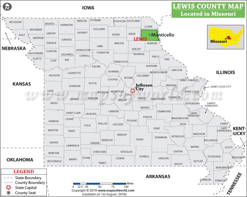 Lewis County Map, Missouri