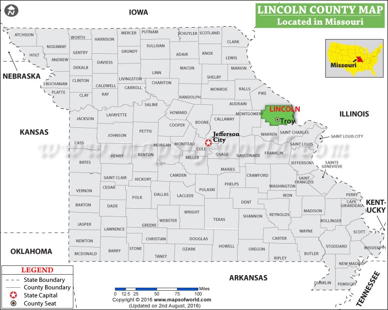 Lincoln County Map, Missouri