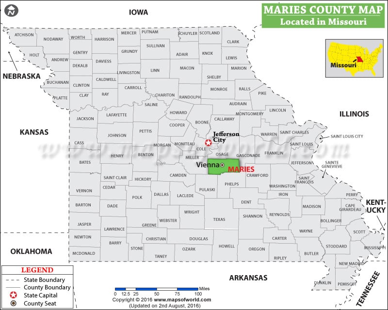 Maries County Map, Missouri