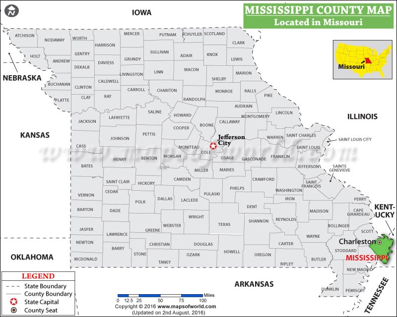 Mississippi County Map, Missouri