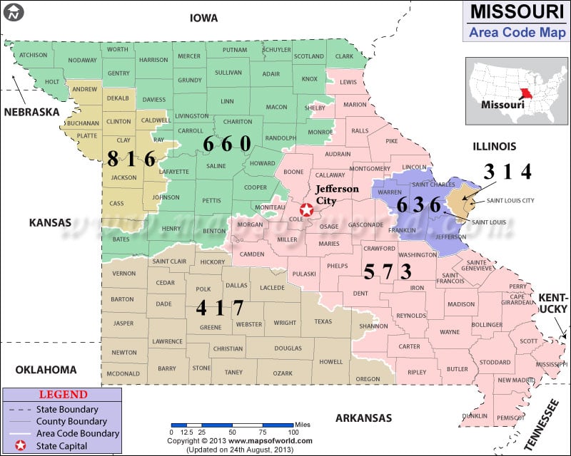 Missouri Area Code Maps