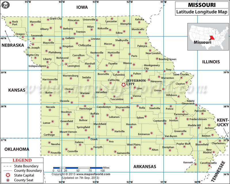 Missouri Latitude and Longitude Map