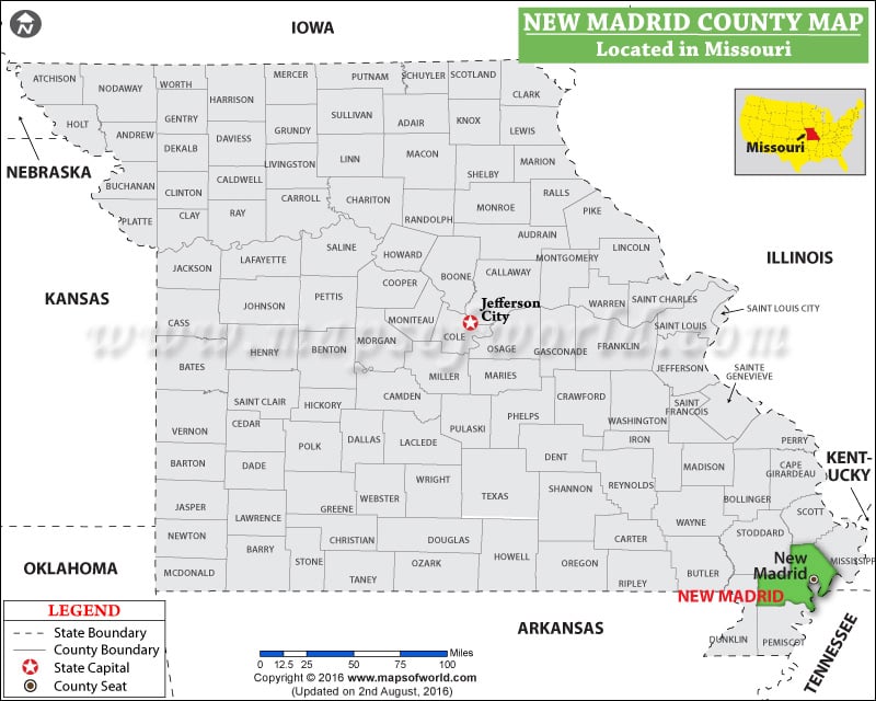 New Madrid County Map, Missouri