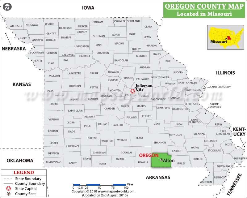 Oregon County Map, Missouri