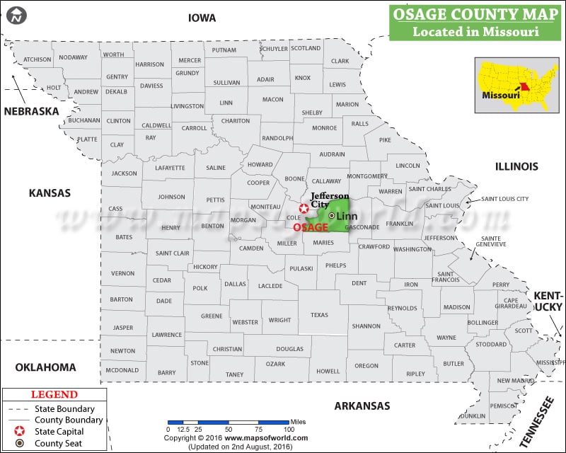 Osage County Map, Missouri