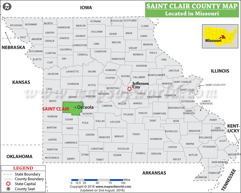 St Clair County Map, Missouri