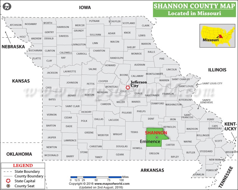 Shannon County Map, Missouri